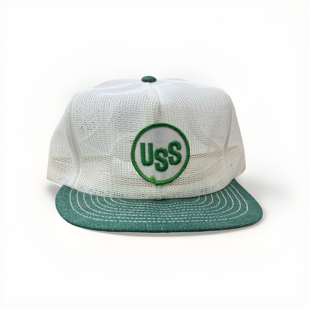 Vintage 70's USS Hat Snapback Trucker Cap Men Green Louisville MFG Full Mesh